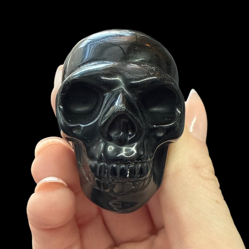 Black Obsidian skull gemstone carving crystal 1/2” human skull gift new
